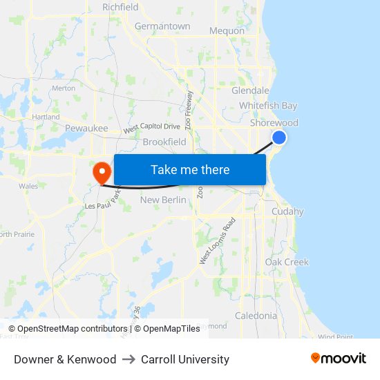 Downer & Kenwood to Carroll University map