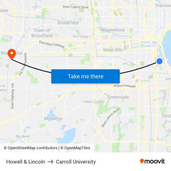 Howell & Lincoln to Carroll University map