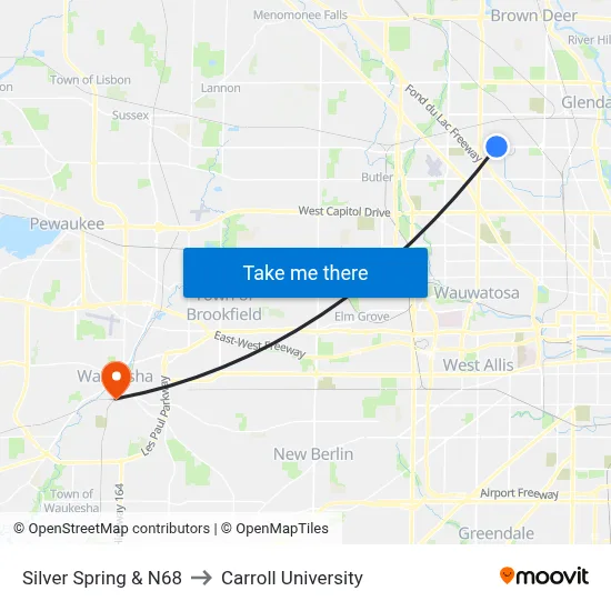 Silver Spring & N68 to Carroll University map