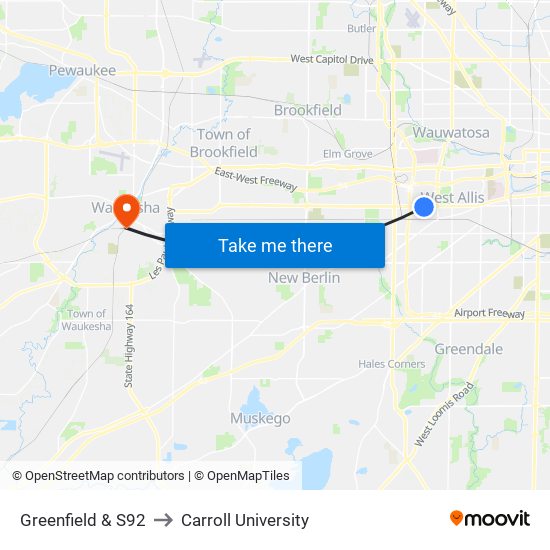 Greenfield & S92 to Carroll University map