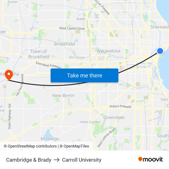 Cambridge & Brady to Carroll University map