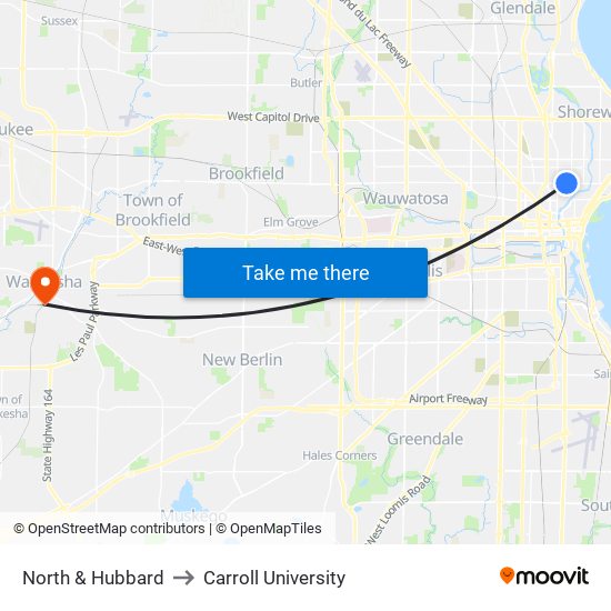 North & Hubbard to Carroll University map