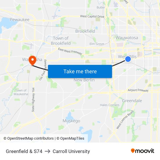Greenfield & S74 to Carroll University map