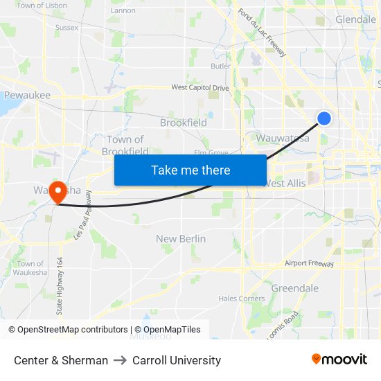 Center & Sherman to Carroll University map