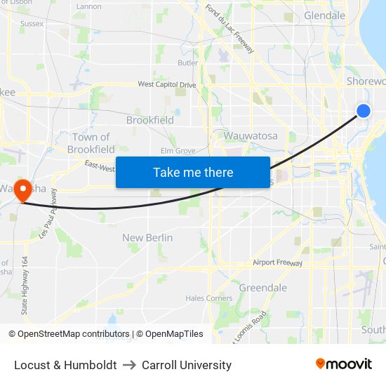 Locust & Humboldt to Carroll University map