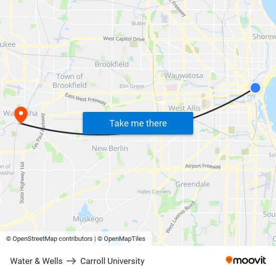 Water & Wells to Carroll University map