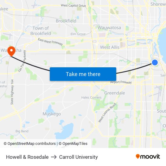 Howell & Rosedale to Carroll University map