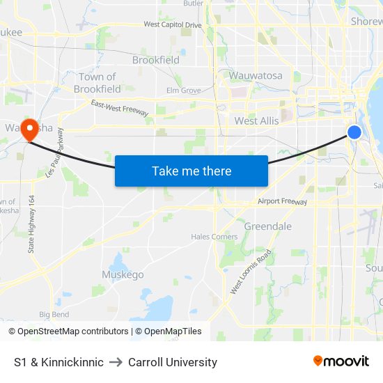 S1 & Kinnickinnic to Carroll University map