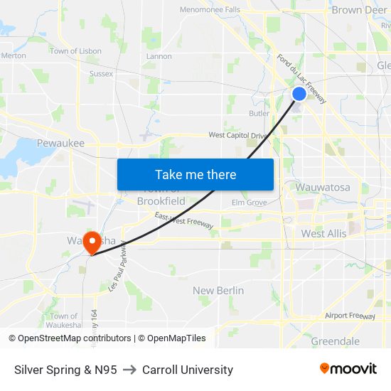 Silver Spring & N95 to Carroll University map