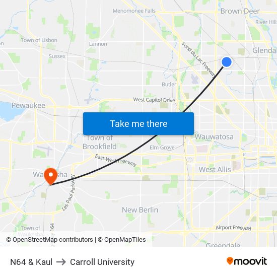 N64 & Kaul to Carroll University map