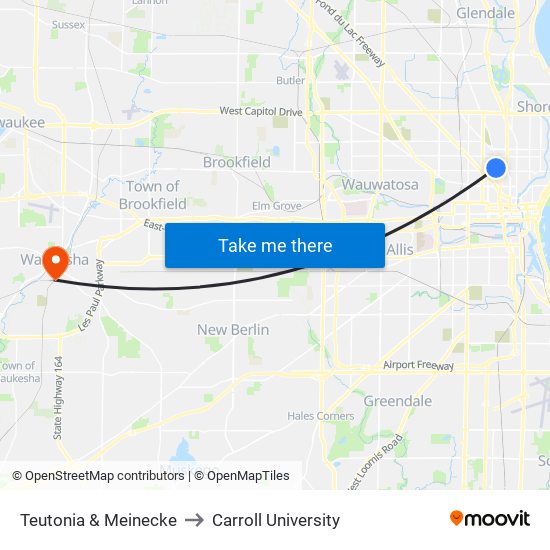 Teutonia & Meinecke to Carroll University map