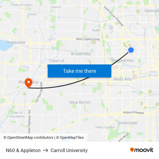 N60 & Appleton to Carroll University map