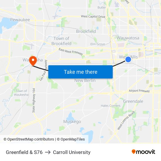 Greenfield & S76 to Carroll University map