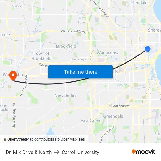 Dr. Mlk Drive & North to Carroll University map