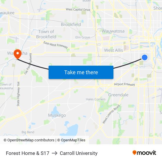 Forest Home & S17 to Carroll University map