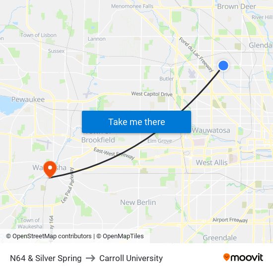 N64 & Silver Spring to Carroll University map