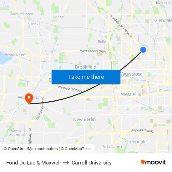 Fond Du Lac & Maxwell to Carroll University map