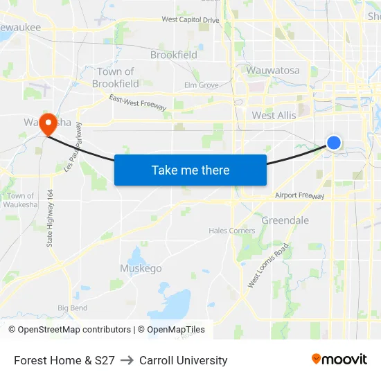Forest Home & S27 to Carroll University map