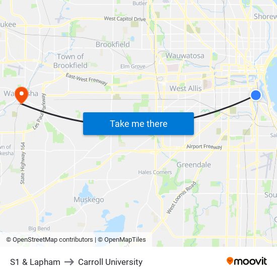 S1 & Lapham to Carroll University map