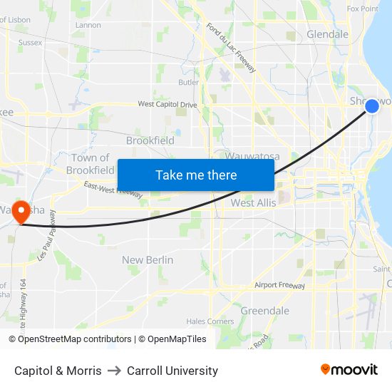 Capitol & Morris to Carroll University map