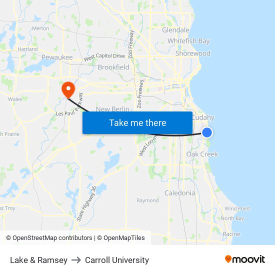 Lake & Ramsey to Carroll University map