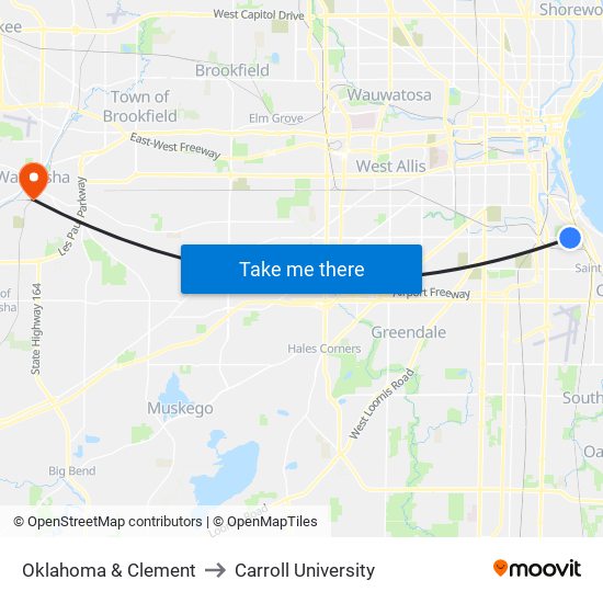 Oklahoma & Clement to Carroll University map