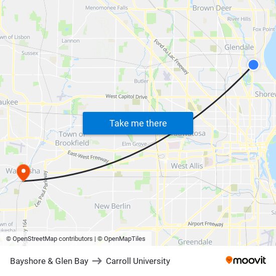 Bayshore & Glen Bay to Carroll University map