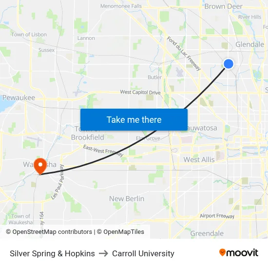 Silver Spring & Hopkins to Carroll University map