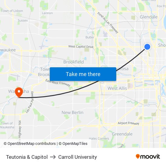 Teutonia & Capitol to Carroll University map