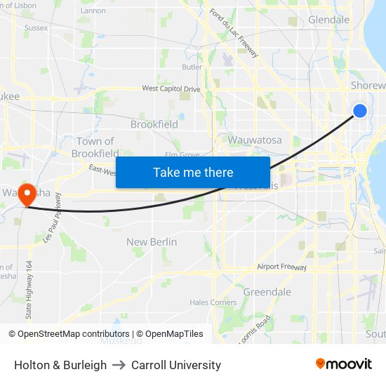 Holton & Burleigh to Carroll University map