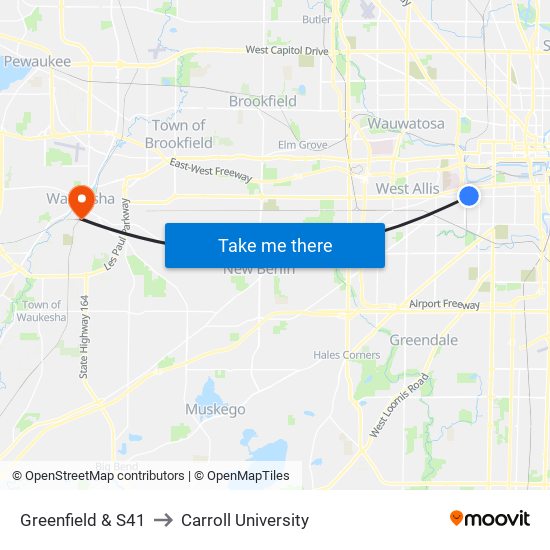 Greenfield & S41 to Carroll University map
