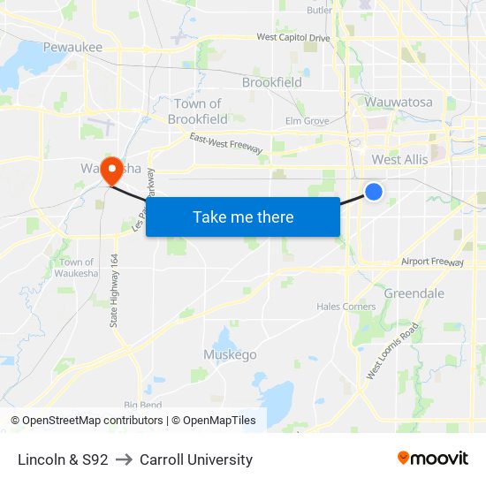 Lincoln & S92 to Carroll University map