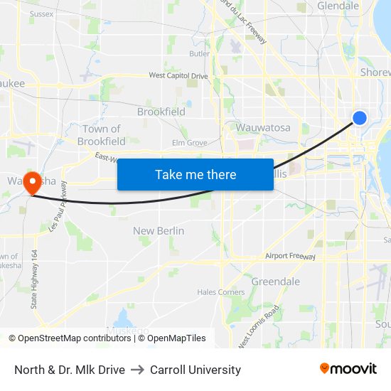 North & Dr. Mlk Drive to Carroll University map