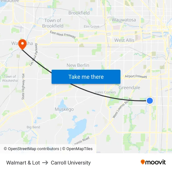 Walmart & Lot to Carroll University map