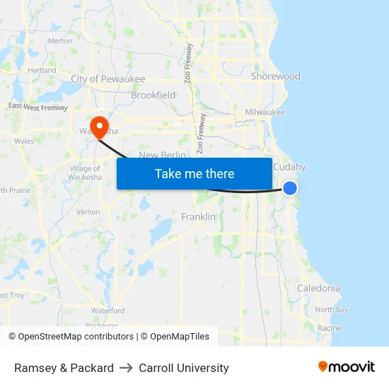 Ramsey & Packard to Carroll University map