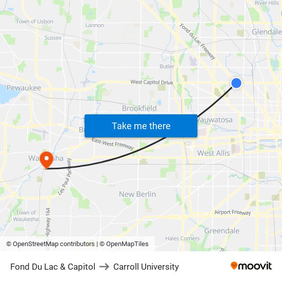 Fond Du Lac & Capitol to Carroll University map