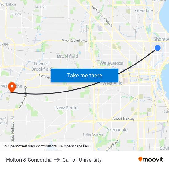 Holton & Concordia to Carroll University map