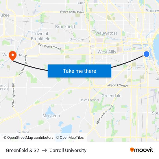 Greenfield & S2 to Carroll University map