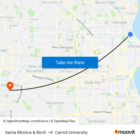 Santa Monica & Birch to Carroll University map