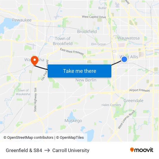 Greenfield & S84 to Carroll University map
