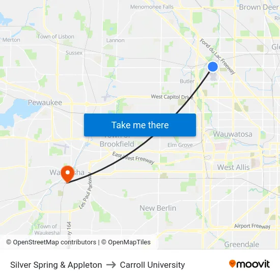 Silver Spring & Appleton to Carroll University map