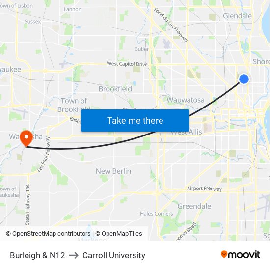 Burleigh & N12 to Carroll University map