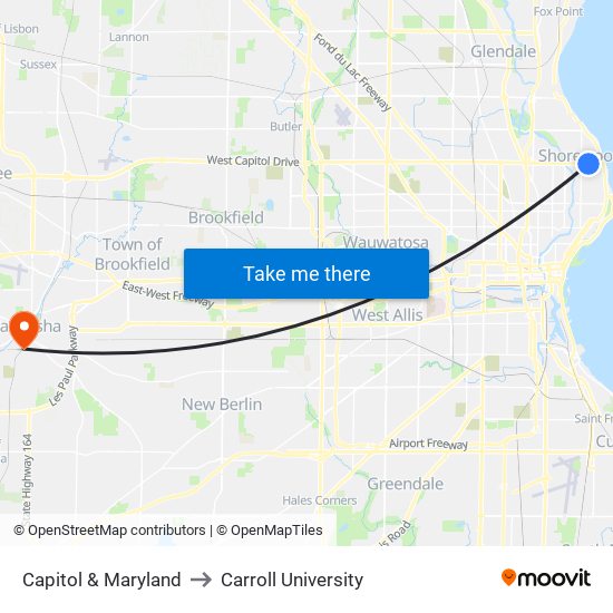 Capitol & Maryland to Carroll University map