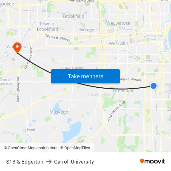 S13 & Edgerton to Carroll University map