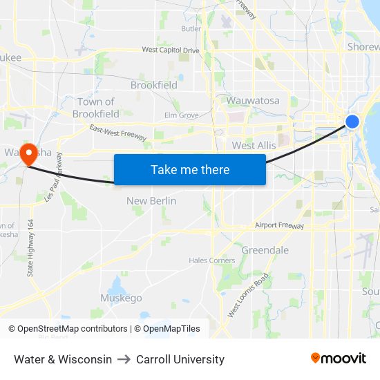 Water & Wisconsin to Carroll University map