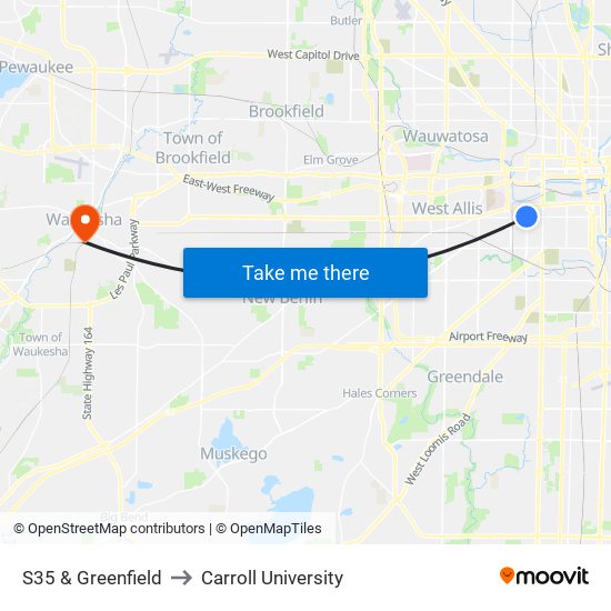 S35 & Greenfield to Carroll University map