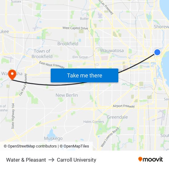 Water & Pleasant to Carroll University map