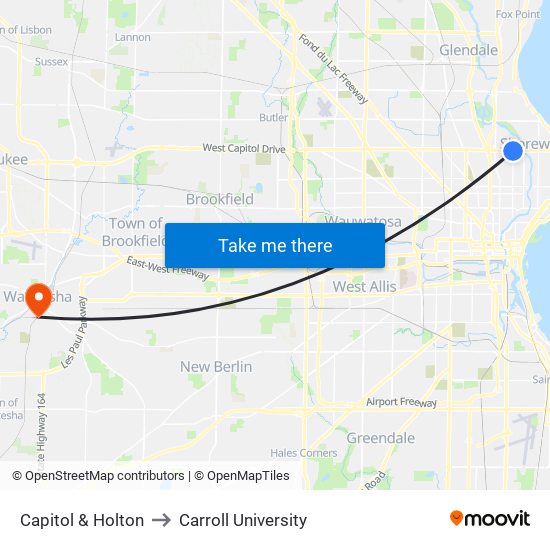 Capitol & Holton to Carroll University map