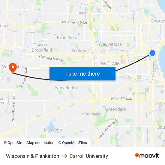 Wisconsin & Plankinton to Carroll University map