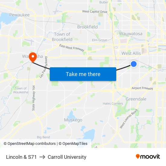 Lincoln & S71 to Carroll University map